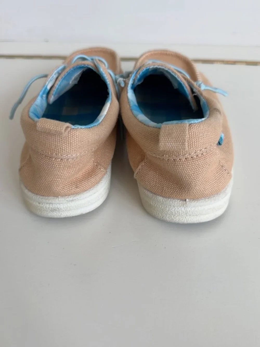 Cat & Jack Kids Canvas Boat Shoes Tan Blue Size 12